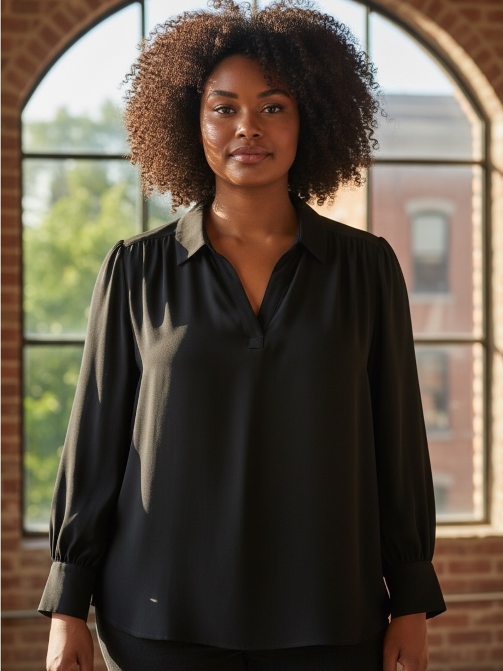 Banana Republic Black Collared Split-Neck Long Sleeve button down Blouse sz xxl